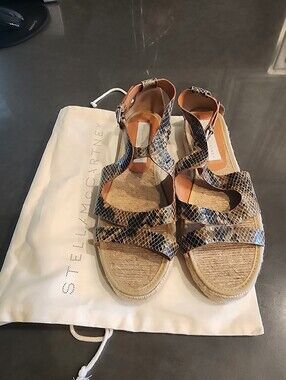 Stella McCartney Black and Brown Snake-Print Espadrille Sandals